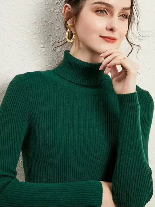 NKy1New Turtleneck Jumper Woman Knitted Blouses Fashion Ladies Sweaters Winter Thermal Striped Long Sleeve Autumn Warm