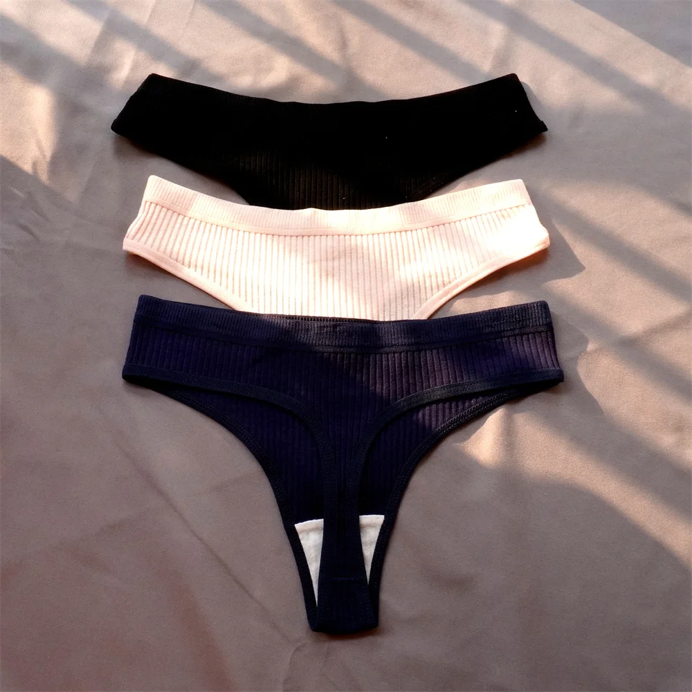 Pl0Z3 Pcs Seamless Ladies Ribbed Cotton Thong Simple Women s Low Waist Bikini Briefs Sports Girls