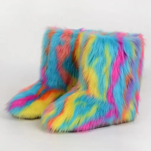 QXTSWomen s Winter Boots Fluffy Faux Fox Fur Laday s Plush Warm Snow Boots Luxury Footwear