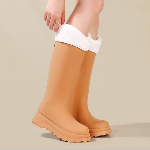 QhVTHigh Rain Boots Women Solid Color Waterproof Anti Slip Work Rubber Shoes Long Water Shoes Rubber