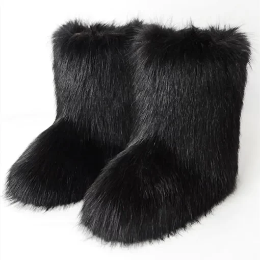 RGsdWomen s Winter Boots Fluffy Faux Fox Fur Laday s Plush Warm Snow Boots Luxury Footwear