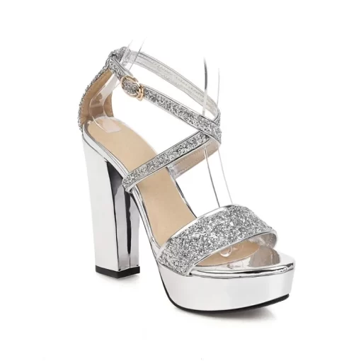 RNxp2023 Gold Silver Cross Strap Crystal High Heels Sandals Women Bling Glitter Wedding Bridal Party Platform