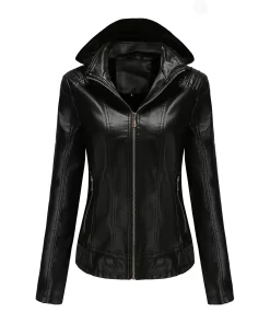 TZoZFaux Leather Jacket Women 2024 New Outerwear Winter Coat 2023 Hooded Women s Moto Biker Zipper