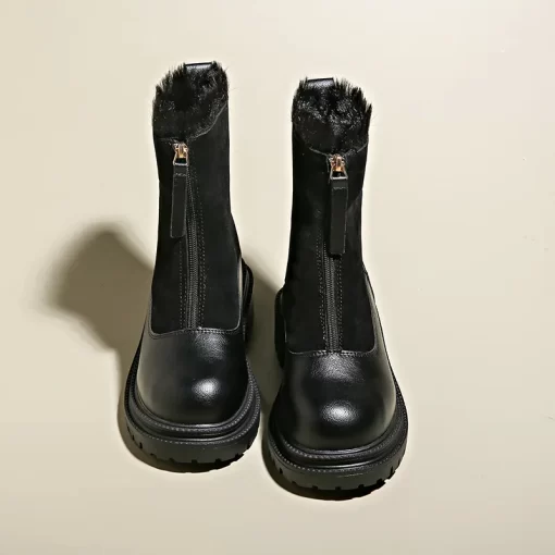 W5AZ2023 Warm Plush Boots Women Winter Shoes Chelsea Suede Platform Casual Women Ankle Boots Round Toe