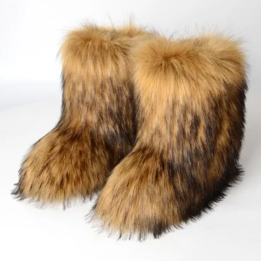 WNrIWomen s Winter Boots Fluffy Faux Fox Fur Laday s Plush Warm Snow Boots Luxury Footwear