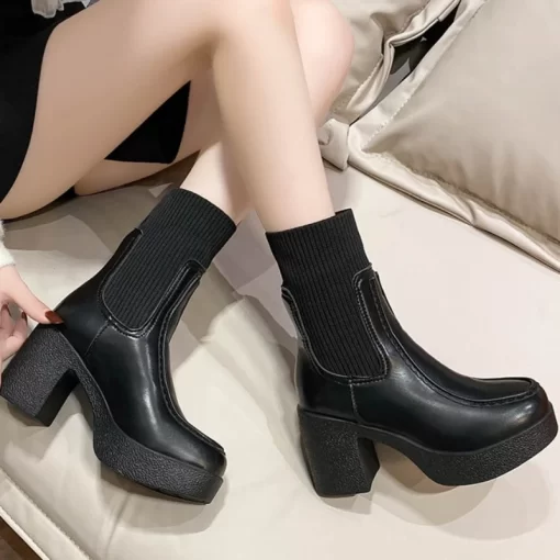 X5F9Shoes for Women 2023 High Quality Winter Women s Boots Mixed Colors Round Toe High Heels