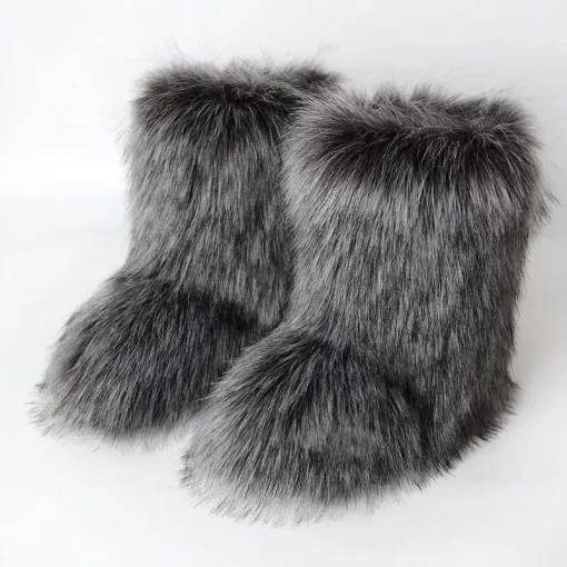 ZNHJWomen s Winter Boots Fluffy Faux Fox Fur Laday s Plush Warm Snow Boots Luxury Footwear