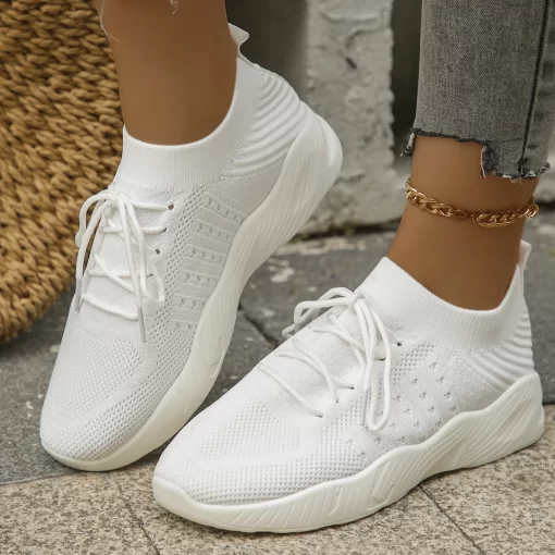 a2eKComfortable Breathable Knitted Sports Shoes for Women 2024 Spring New Plus Size Low Cut Flat Casual