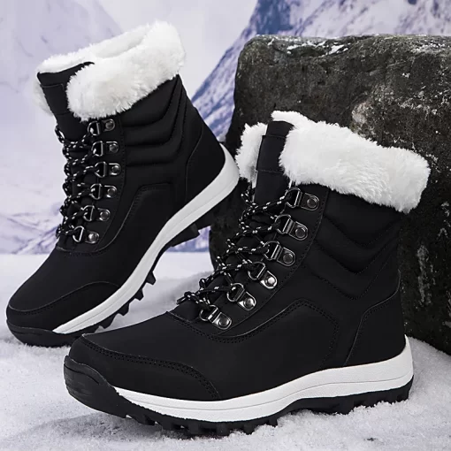 a6CFSuper Warm Women Snow Boots Mid Calf Women Winter Shoes With Fur Warterproof Fur Boots Bottes