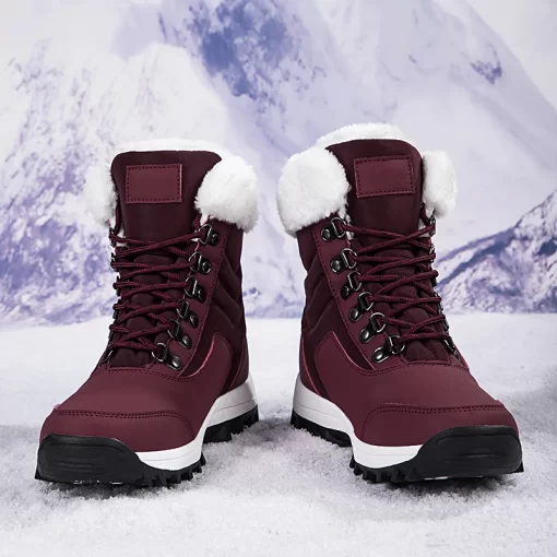 amxbSuper Warm Women Snow Boots Mid Calf Women Winter Shoes With Fur Warterproof Fur Boots Bottes