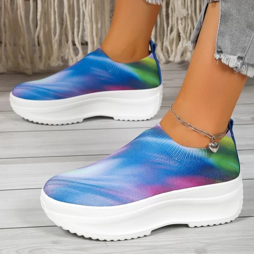 cZbALucyever Mixed Color Knitted Sneakers Women 2023 New Slip On Platform Vulcanize Shoes Woman Plus Size