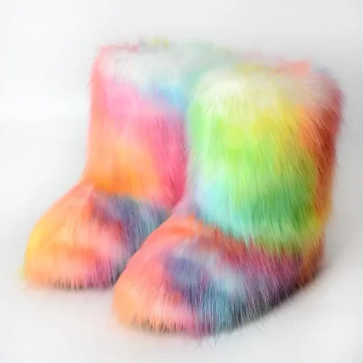 eelbWomen s Winter Boots Fluffy Faux Fox Fur Laday s Plush Warm Snow Boots Luxury Footwear
