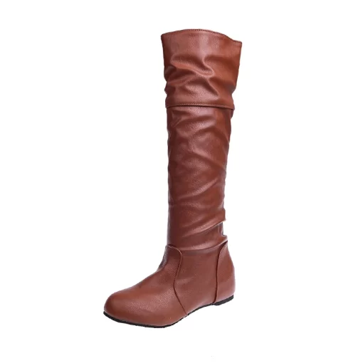 f4K9Autumn New Women s Thigh High Boots Fashion Plus Size Pionted Toe Wrinkle Flat Knee High