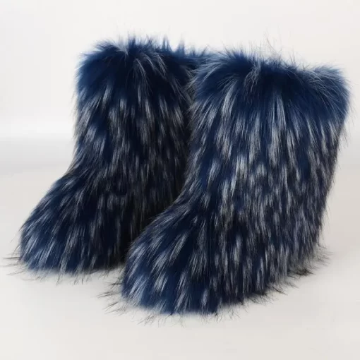 fEjdWomen s Winter Boots Fluffy Faux Fox Fur Laday s Plush Warm Snow Boots Luxury Footwear