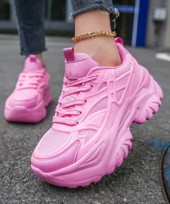fLxbBarbie Pink Women s Shoes Sports Shoes Light Thick Sole Heightening Casual Shoes Wheat Ear Flower