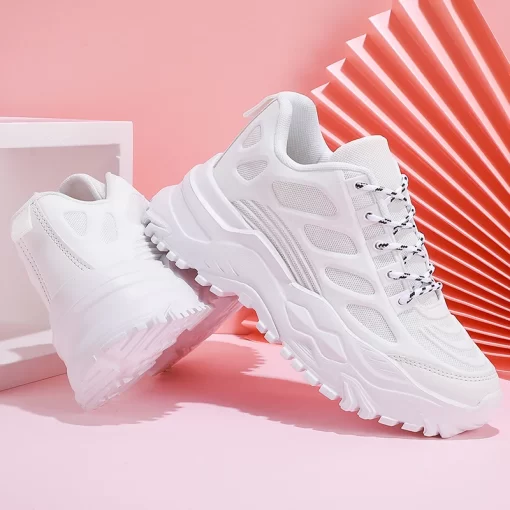 gLsXComemore Shoes for Women 2023 White Chunky Women s Sneakers Men Couple Platform Running Sneaker Ladies