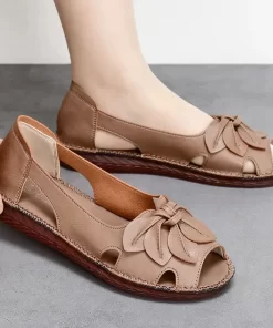 gbYHFeerldi Fashion Peep Toe Summer Women Sandals Plus Size 42 Ladies Elegant Leather Flats Woman Oxford