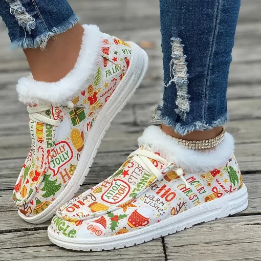 iG8bLadies Flat Casual Shoes Women New Winter Ankle Snow Boots Woman Christmas Print Cotton Shoes Short