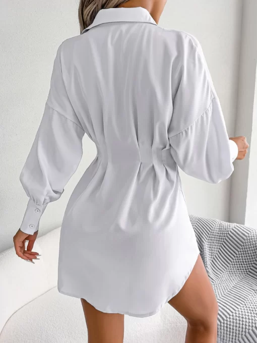 iGeaWomen Casual Buttons Long Sleeve Shirt Dress Autumn 2023 Clothing White Blue Army Green