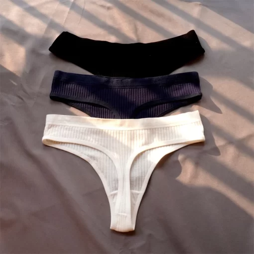 ireU3 Pcs Seamless Ladies Ribbed Cotton Thong Simple Women s Low Waist Bikini Briefs Sports Girls