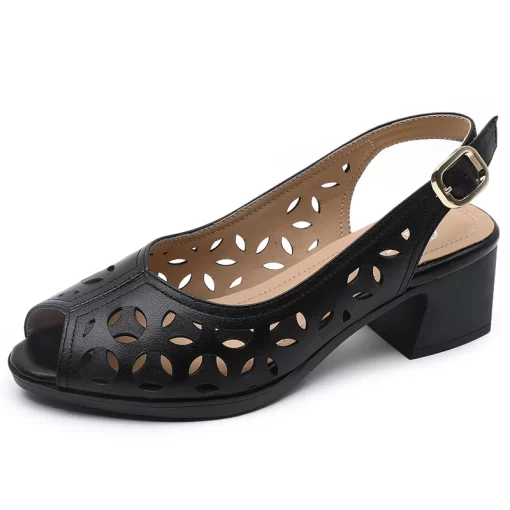 mKDaGKTINOO 2023 Summer Shoes Woman Open Toe Women Genuine Leather High Heel Sandals Casual Hollow Sandals