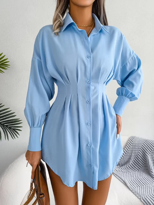 Casual Long Sleeve Shirt Dress with Buttons for Women – Miggon