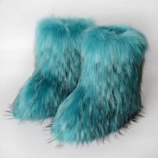 nUCsWomen s Winter Boots Fluffy Faux Fox Fur Laday s Plush Warm Snow Boots Luxury Footwear