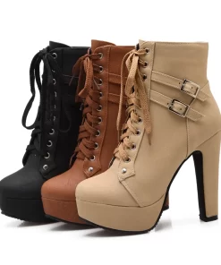 nuHzAutumn Women Shoes High Heel Platform Boots for Women Fashion Lace Up Heeled Women s Ankle