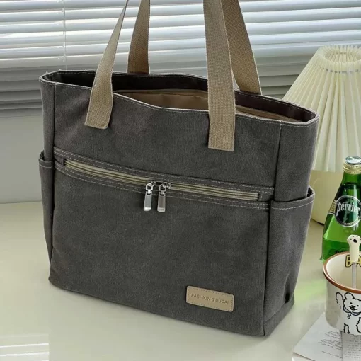 oHLfHylhexyr Fashion Retro Versatile Canvas Tote Bag Leisure Student Shoulder Bags Portable Handbag With Zipper For