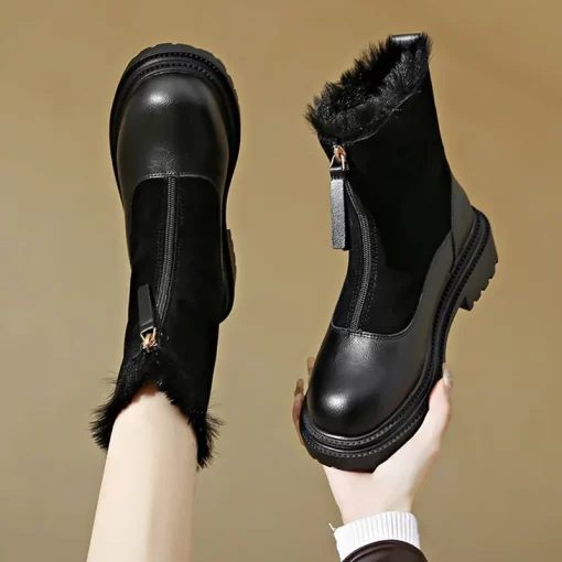 q2FW2023 Warm Plush Boots Women Winter Shoes Chelsea Suede Platform Casual Women Ankle Boots Round Toe