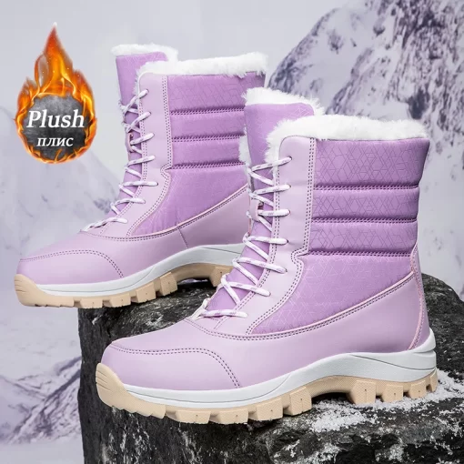qI8HWomen s Boots Winter Plush Snow Boots Outdoor Anti Slip Hiking Shoes Women s Warm And