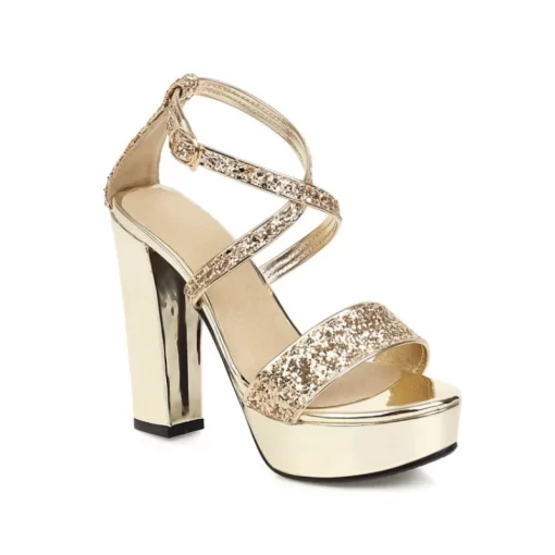 srrk2023 Gold Silver Cross Strap Crystal High Heels Sandals Women Bling Glitter Wedding Bridal Party Platform
