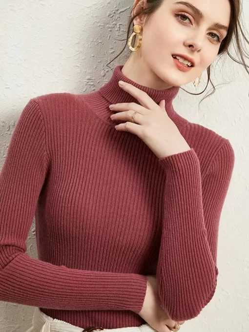 u3wyNew Turtleneck Jumper Woman Knitted Blouses Fashion Ladies Sweaters Winter Thermal Striped Long Sleeve Autumn Warm