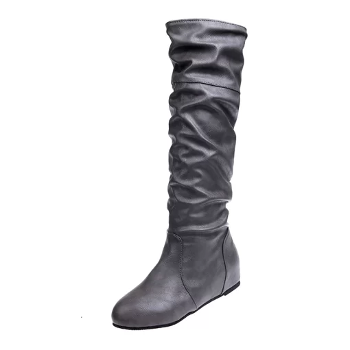 vZTdAutumn New Women s Thigh High Boots Fashion Plus Size Pionted Toe Wrinkle Flat Knee High
