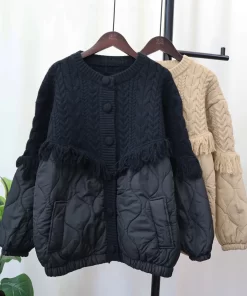 w7ZmTassel Spliced Knitted Cardigan Autumn Winter 2023 New Loose Lazy Style Women Sweater Jacket Coat