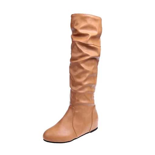 wXMdAutumn New Women s Thigh High Boots Fashion Plus Size Pionted Toe Wrinkle Flat Knee High