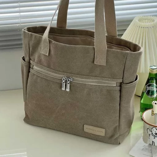 wccdHylhexyr Fashion Retro Versatile Canvas Tote Bag Leisure Student Shoulder Bags Portable Handbag With Zipper For
