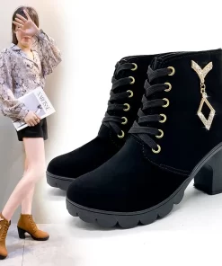 yjo9Comemore 2023 New Women Shoes Lace Up Ankle Boots Zapatos Mujer Fashion High Heels Ladies Casual