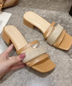zaWkSquare Head Simple Large Size Open toe Sandals Women 2023 Summer New Thick Heels for Women