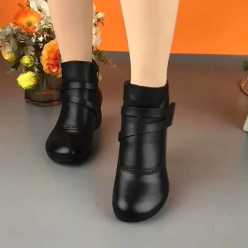 zghoWomen s Vintage Ankle Boots Autumn Round Head Thick Heel Footwear Solid Color Leisure Anti slip