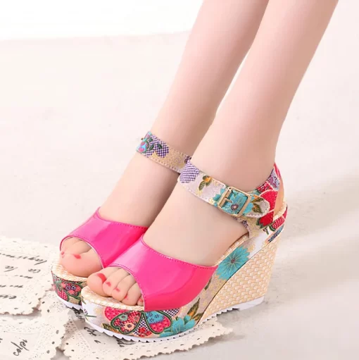 0aMtWomen Sandals Summer Platform Wedges Casual Shoes Woman Floral Super High Heels Open Toe Slippers Sandalias