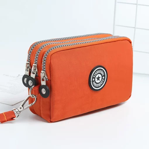 0iZs2023 New Coin Purse Women Small Wallet Washer Wrinkle Fabric Phone Purse Three Zippers Portable Make