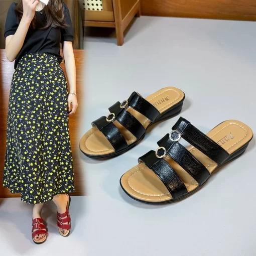 0zkbWomen Summer Wedges Slippers Female Open Toe Flip Flops 2024 New High Heels Sandals Design Dress