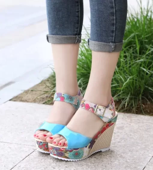 1d10Women Sandals Summer Platform Wedges Casual Shoes Woman Floral Super High Heels Open Toe Slippers Sandalias