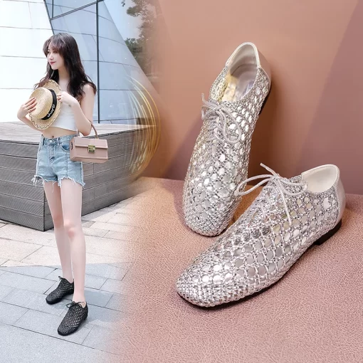 2021 New Spring Summer Casual Shoes for Woman Flat Soft Bottom Casual Shoes Breathable Mesh Shoes Woman Fashion Braided Shoes