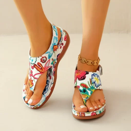 2ptrWomen Sandals Orthopedic Wedge Heels Sandals 2024 Summer New Fashion Buckle Shoes for Women Beach Flip