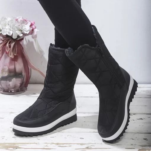 3rmgWomen Boots Non slip Waterproof Winter Ankle Snow Boots Platform Winter Women Shoes with Thick Fur