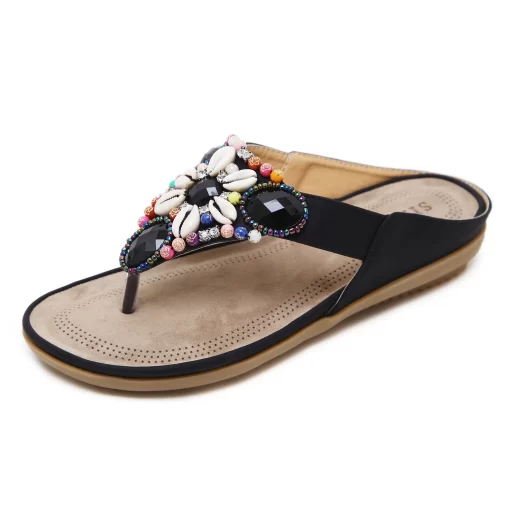 4fzQSIKETU Brand Women Flats Slippers Summer Bohemian Beaded Dress Shoes Soft Clip Toe Flip Flops BOHO