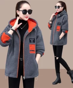 4pquHooded Lamb Wool Coat Women 2023 Autumn Winter New Jacket Thick Polar Fleece Outwear Korean Large