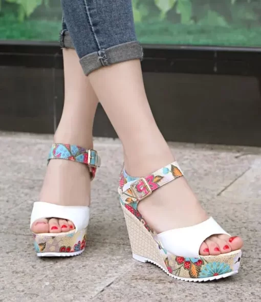 57jcWomen Sandals Summer Platform Wedges Casual Shoes Woman Floral Super High Heels Open Toe Slippers Sandalias